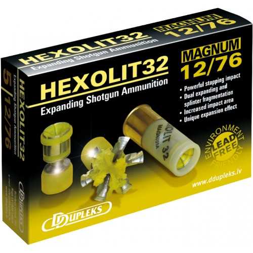 Гладкоствольный патрон D Dupleks Hexolit 32 Magnum, кал.12/76, тип пули Hexolit, 32 г Гладкоствольный патрон D Dupleks Hexolit 32 Magnum, кал.12/76, тип пули Hexolit, 32 г