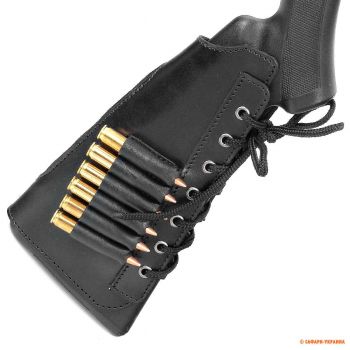Патронташ на приклад для нарізної зброї Волмас, шкіра, колір: чорний