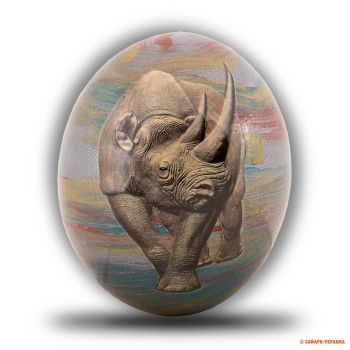 Оригинальный сувенир из страусиного яйца, с рисунком Носорога, 15 см