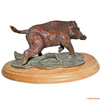 Бронзова статуетка на дерев`яній підставці Wild Boar Bronze Statue