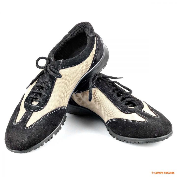 Мокасини на шнурках замшеві Crossport A26, колір: чорний з бежевими вставками