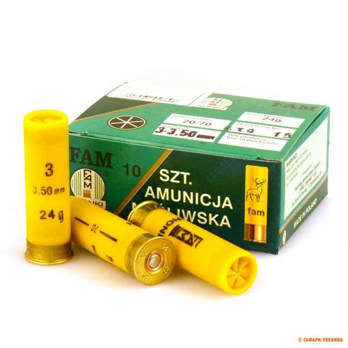 Патрон FAM-Pionki, кал.20/70, № 3 (3,5 мм), навеска 24 г Патрон FAM-Pionki, кал.20/70, № 3 (3,5 мм), навеска 24 г