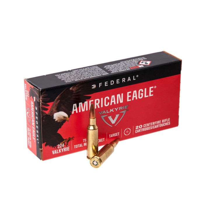 Патрон Federal American Eagle, кал.224 Valkyrie, тип пули FMJ, вес 4,86 g/75 grs