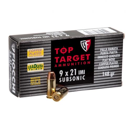 Пістолетний патрон Fiocchi Subsonic, кал.9x21, тип пули FNSP, вага кулі 148 grs/9,59 gr 