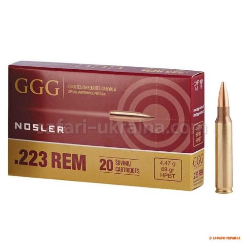 Патрон нарізний GGG k.223Rem 69 grs / 4,47 г, HPBT, NOSLER (1 шт.) 