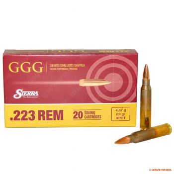 Патрон нарезной GGG  кал.223 Rem. тип пули: HPBT, вес: 69grs/4.47г