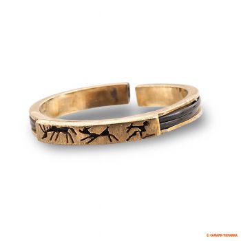 Золотое кольцо с волосом слона Gold Schlager, с резьбой в виде охотника
