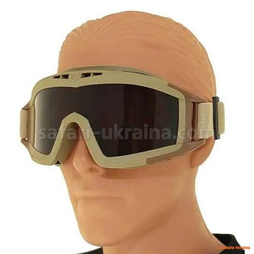 Окуляри тактичні, маска захисна для військових, Attack, 3 скла в комплекті, кайот 