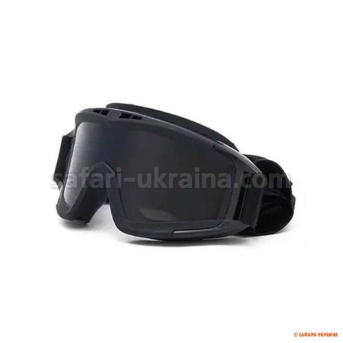 Окуляри тактичні, маска захисна для військових, Attack, 3 скла в комплекті, чорний 