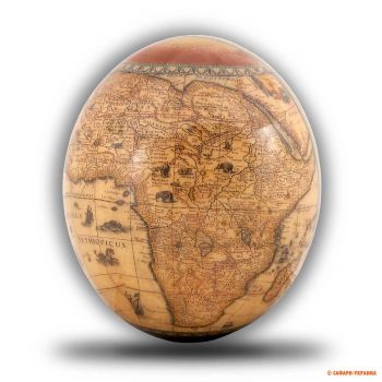 Декоративний виріб зі страусиного яйця, з малюнком карти Африки і Леопардом, 15 х 12 см