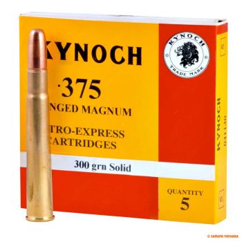 Патрон Kynoch, кал .375 Flanged Magnum, тип пули: Solid, вес: 19,4 g/300 grs