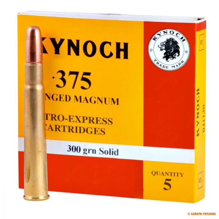 Патрон Kynoch, кал .375 Flanged Magnum, тип кулі: Solid, вага: 19,4 g/300 grs 