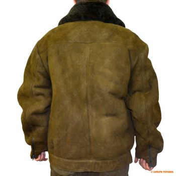 Утепленная куртка для охоты из кожи и овчины Leder Weiss Bomberjacke, оливковая
