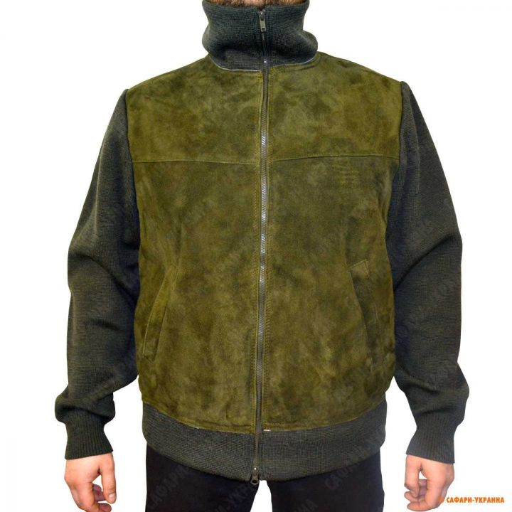 Куртка для охоты кожаная с трикотажными рукавами Leder Weiss Pelzweste, оливковая