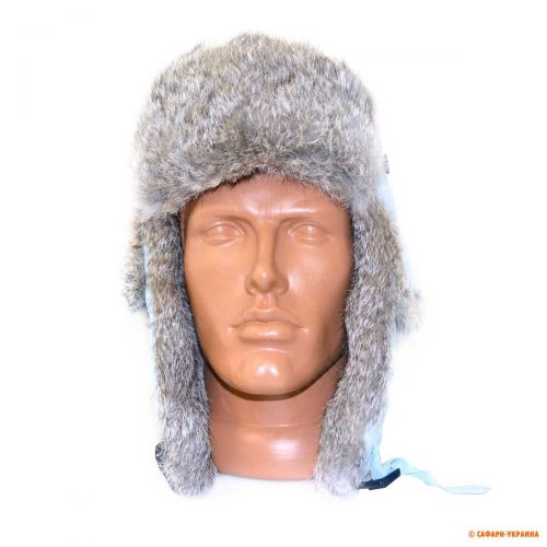 Шапка-вушанка дитяча Mad Bomber Black Supplex Rabbit Fur, з хутром кролика, блакитна 