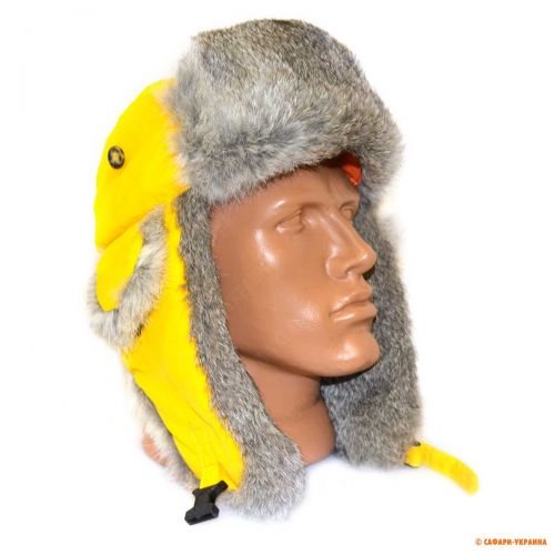 Шапка-вушанка дитяча Mad Bomber Black Supplex Rabbit Fur, з хутром кролика, жовта 