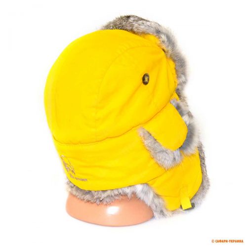 Шапка-вушанка дитяча Mad Bomber Black Supplex Rabbit Fur, з хутром кролика, жовта 
