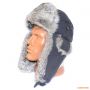 Зимняя шапка-ушанка Mad Bomber Grey Supplex, с мехом кролика, темно-синяя