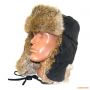 Зимняя шапка с мехом кролика Mad Bomber Leather Bomber, чёрная, натуральная кожа
