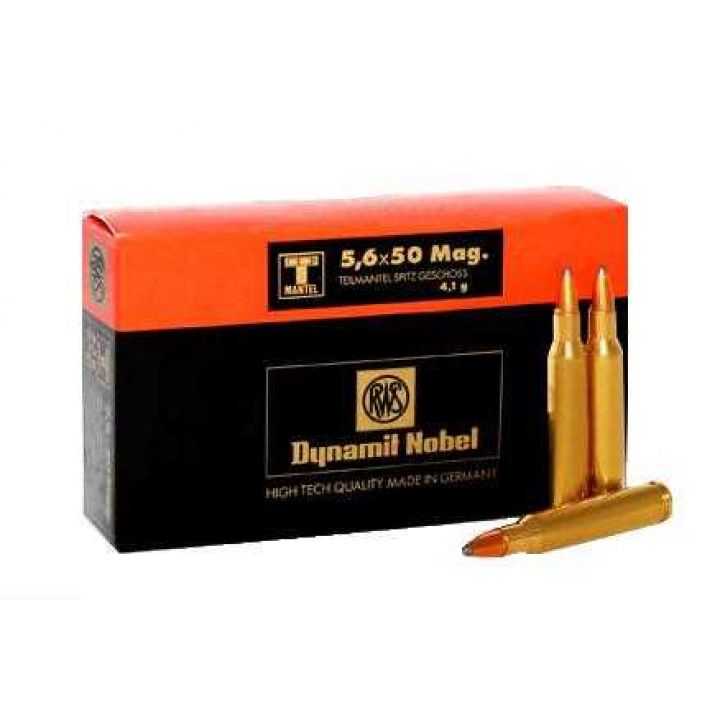 Патрон RWS, кал.5.6х50 Magnum, тип кулі: T-Mantel, вага: 4,1 g/63 grs 