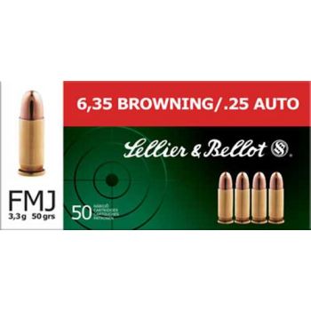 Патрон Sellier & Bellot, кал.6,35 Browning/.25 Auto, куля FMJ, вага 3,3 г