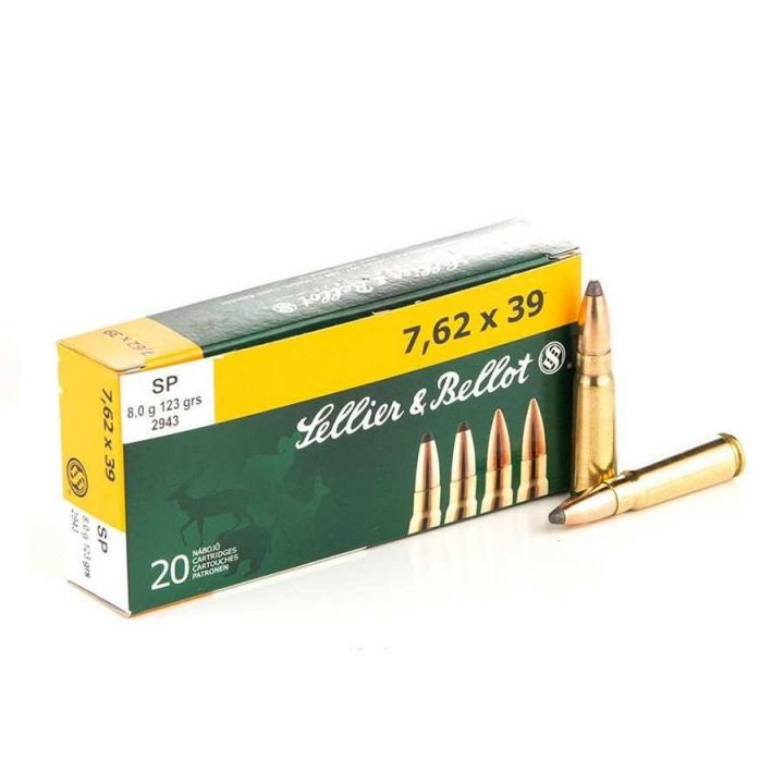 Патрон 7,62 x 39, Sellier & Bellot Soft Point (SP), 8,0 g/123 grs 
