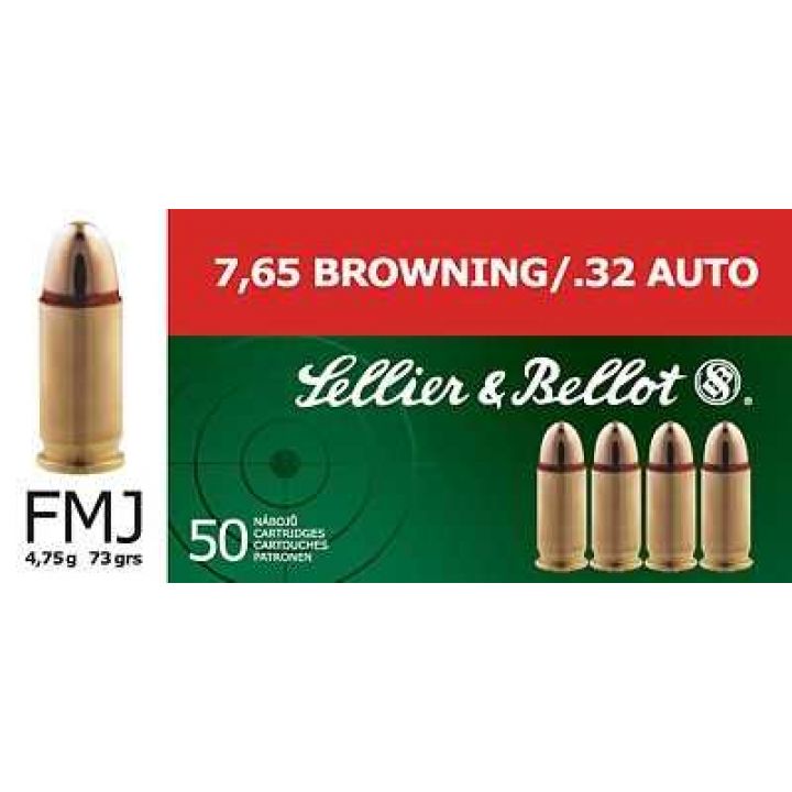 Патрон Sellier & Bellot, кал.7,65 Browning/.32 Auto, куля FMJ, вага 4,75 г 