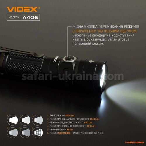Портативный светодиодный фонарик VIDEX VLF-A406 4000Lm 6500K