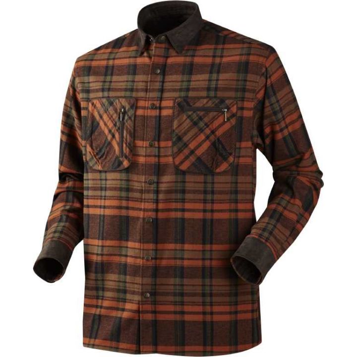 Охотничья клетчатая рубашка Harkila Pajala, вставки из замши, Burnt orange check