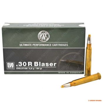 Патрон RWS, кал.30 R Blaser, тип пули: EVO, вес: 11,9 gr. / 184 grs.