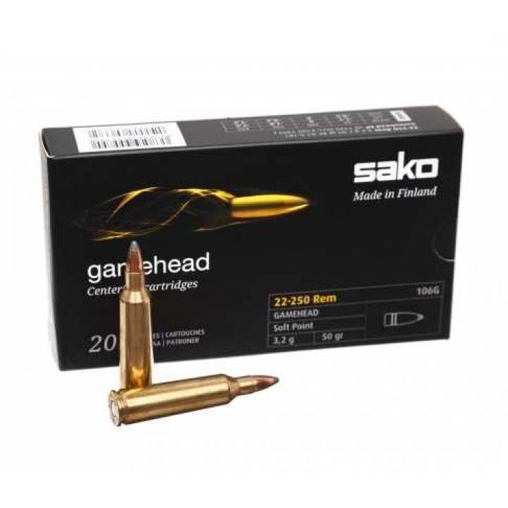 Патрон 100 штSako Gamehead, кал.22-250 Rem, тип пули SP, вес 3,2 gr/50 grs