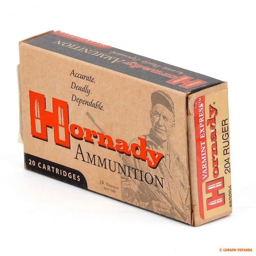 Патрон Hornady Varmint Express, кал.204 Ruger, V-Max, вага: 2,07 г/32 gr 